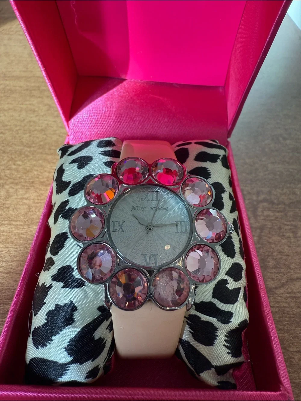 Betsey Johnson Pink Crystal Floral Bezel Watch